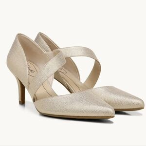 Lifestride Suki Pump Size 8W Metallic Cross Strap Heels Pearl Comfort EUC